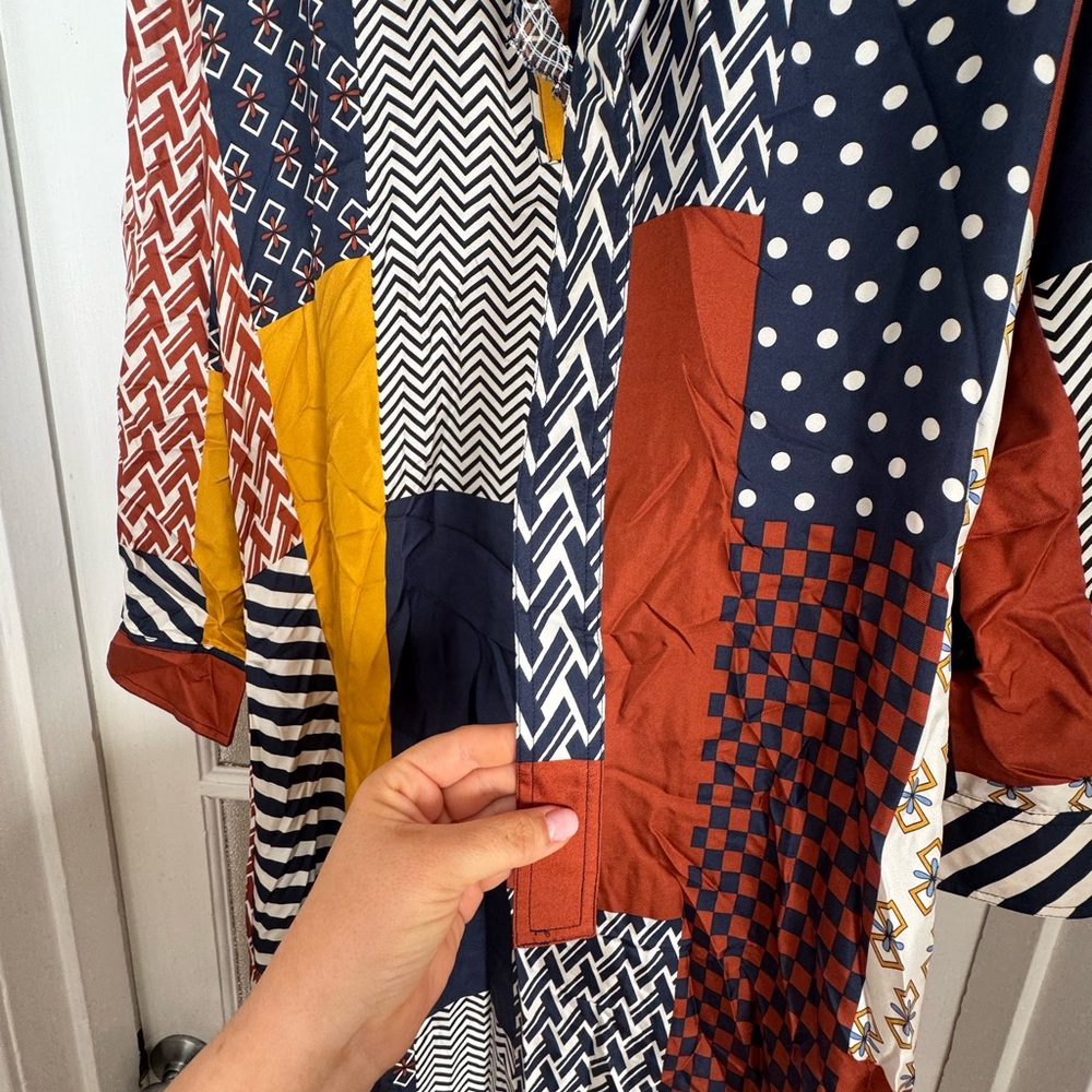 Tory Burch Patchwork Print Long Sleeve Belted Shi… - image 5